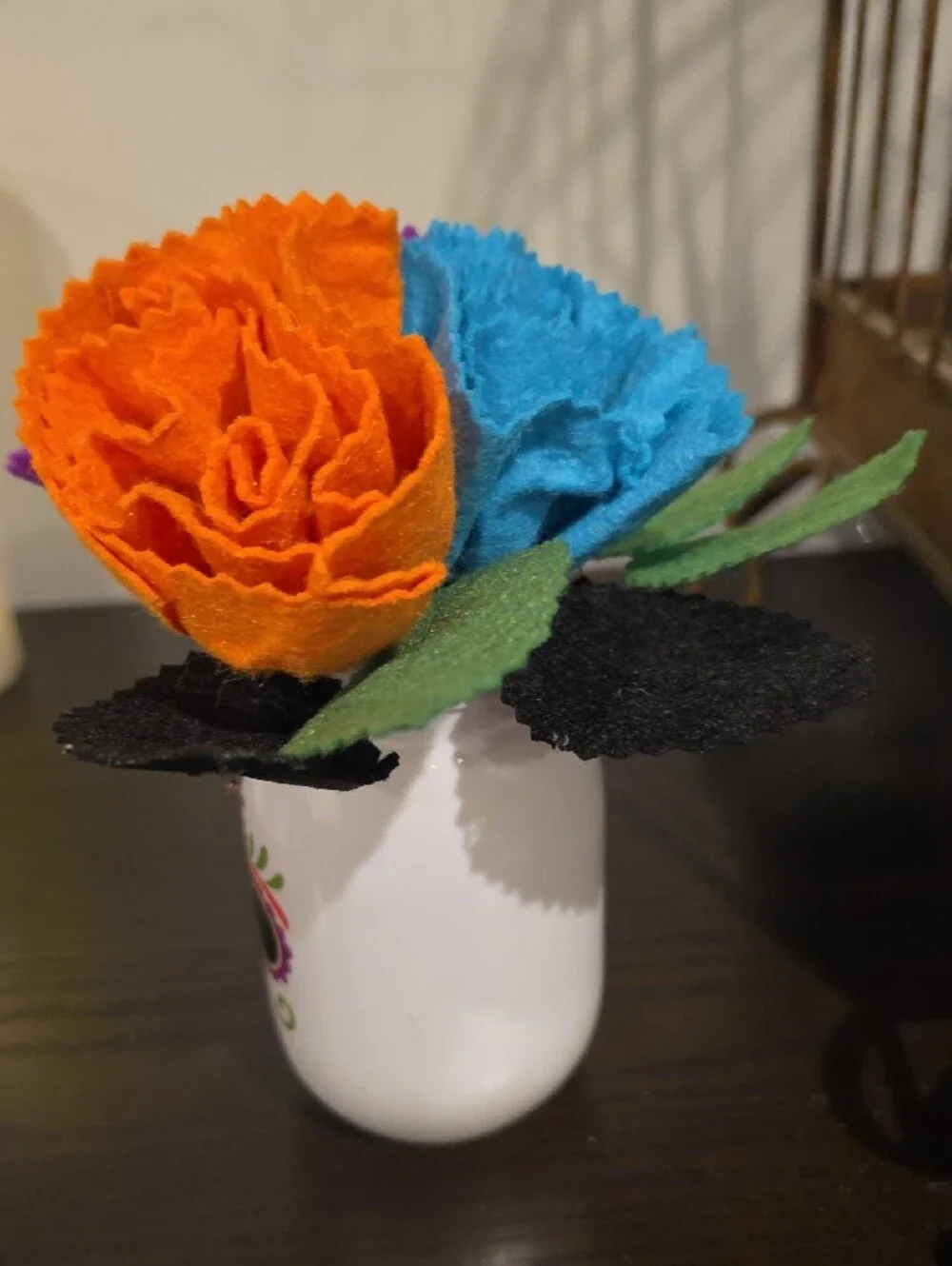 Day of the Dead Sugar Skull Mason Jar Vase with Felt Flowers